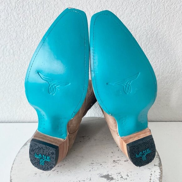 Lane LEXINGTON Womens Cowboy Bootie 11 Latte Suede Western Cowgirl Short Boots - Picture 8 of 11